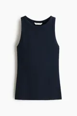 Musculosa azul marino de punto acanalado de algodón con cuello redondo y diseño ajustado.