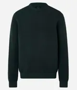 Suéter celeste de punto con textura acanalada horizontal, cuello redondo y mangas largas con puños ajustados.