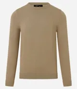 Suéter básico masculino color tostado, de cuello redondo y manga larga, con diseño liso confeccionado en mezcla de viscosa y poliamida.