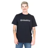 Remera negra de manga corta con logo de Volcom estampado en el pecho.