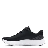 Championes de running Under Armour modelo UA Charged Surge 4 para hombre. Presentan una capellada de malla transpirable color negro con refuerzos sintéticos y entresuela Charged Cushioning blanca para una amortiguación reactiva.