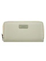 Monedero color verde claro con cierre metálico y logo de la marca Terrano en el frente.