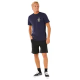 Remera azul marino de manga corta con cuello redondo y logo de Rip Curl estampado en el pecho.