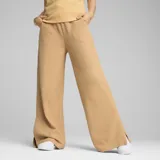 Pantalón de jogging color beige de corte recto y cintura alta, con logo de la marca bordado en la cadera.