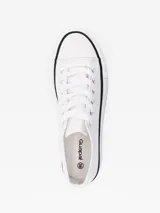 Zapatillas bajas de lona color blanco con suela de goma blanca con línea negra.