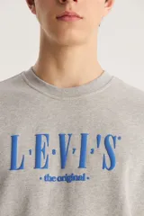 Buzo gris de algodón con cuello redondo, puños y cintura acanalados. Estampado frontal con el logo de Levi's en azul.