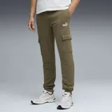Pantalón cargo de algodón color verde oliva, con bolsillos laterales tipo cargo, puños elásticos en los tobillos y logo de la marca estampado en blanco en la pierna.