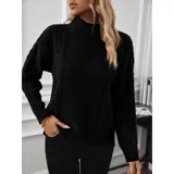 Sweater de punto color marrón con diseño de trenzas y textura en relieve. Presenta cuello alto, mangas largas y puños acanalados.