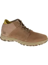 Bota de caña baja Cat Science Mid de cuero nubuck en color marrón, con cordones bicolor, suela de goma con tecnología Ease y detalle de la marca en el talón.