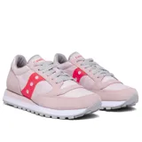 Championes Saucony Jazz Original de dama, color rosa con detalles en coral y gris.