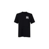 Remera negra de manga corta con cuello redondo y el logo MA de Amiri estampado en blanco en el pecho.