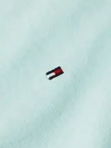 Camisa celeste de algodón Oxford con cuello abotonado, mangas largas y logo de Tommy Hilfiger bordado en el pecho.