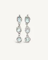 Aros colgantes de plata 950 con piedras naturales de topacio facetadas en formas de gota, ovalada y redonda, con engarces de contorno irregular.