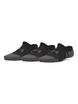 Pack de tres pares de medias invisibles Under Armour en color negro con punteras y talones grises, con logo de la marca en el empeine.