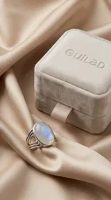 Anillo de plata 925 con diseño de banda ancha compuesta por múltiples hilos paralelos y una piedra de la luna natural en corte ovalado engastada en el centro.