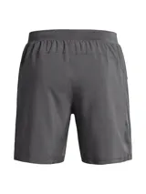Short deportivo Under Armour modelo UA Launch de 7 pulgadas para hombre, de color gris, confeccionado en tejido ligero y elástico con forro interior de malla, cintura con cordón y bolsillos laterales.