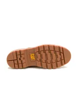 Zapato de cuero nubuck marca Caterpillar modelo Colorado Boat Lo, color tostado, con cordones y suela gruesa track de goma.