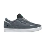 Championes de skate Emerica modelo Gamma, color gris oscuro con detalles en negro y suela blanca. Presentan una combinación de gamuza y material sintético, con perforaciones laterales para ventilación y logo de la marca en el lateral y la lengüeta.