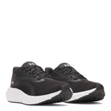 Championes de running Under Armour modelo W Ascend, color negro con suela blanca. Presentan un diseño de malla transpirable con refuerzos sintéticos y el logo de la marca en la lengüeta y el lateral.