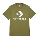 Remera verde oliva de algodón con cuello redondo y manga corta. Estampado frontal con el logo de Converse en color blanco.