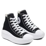 Championes Converse Chuck Taylor Move de caña alta, color negro, con plataforma blanca y cordones blancos.