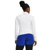 Remera térmica Under Armour de manga larga, color blanco, con cuello alto y el logo de la marca estampado en el cuello. Cuenta con mangas raglán y diseño ajustado.