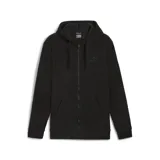 Campera hoodie Puma ESS Elevated Polar Fleece, color negro, con cierre frontal completo, bolsillos tipo canguro y logo bordado en el pecho.