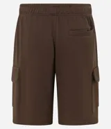 Bermuda estilo cargo color beige, confeccionada en tejido french terry, con cintura elástica, cordón de ajuste interior y bolsillos laterales tipo cargo.