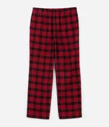 Pantalón de pijama de franela con estampado de cuadros en tonos rojos y negros, cuenta con cintura elástica y cordón de ajuste.