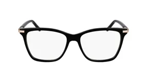 Armazón de anteojos Ferragamo modelo 3013/55, color negro con detalles metálicos dorados en las bisagras. Diseño de marco completo con forma ligeramente cuadrada.