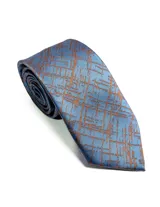 Corbata de seda azul marino con estampado paisley en tonos rosados y blancos.
