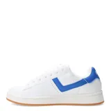 Championes urbanos Pony modelo Square, color blanco con detalles en azul y suela de goma color caramelo. Presentan el logo de la marca en el lateral y cierre mediante cordones.