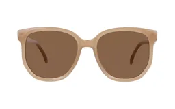 Lentes de sol con armazón de acetato en tono beige traslúcido y cristales marrones.