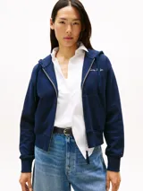 Buzo con capucha y cierre frontal de Tommy Hilfiger, color azul marino, con logo bordado en el pecho. Confeccionado en piqué de mezcla de algodón y nailon, con puños y bajo de punto canalé, y bolsillos tipo canguro.