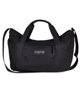 Bolso deportivo Jansport modelo Recharge Gym Bag, color negro, con compartimento principal con cierre, asas de mano y correa ajustable para el hombro.