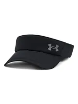 Visera deportiva Under Armour Velociti para hombre, color negro con logo reflectivo en el frente. Ligera, elástica y transpirable, con banda de sudor integrada.