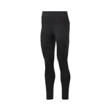 Calza deportiva Reebok de tiro alto, color negro, con diseño ajustado y costuras anatómicas en las piernas.
