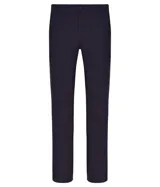 Pantalón de sastrería de lino y viscosa, color azul marino, de corte recto con trabillas para cinturón y cierre frontal con botón.