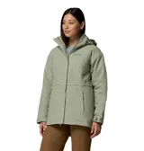 Campera larga impermeable y transpirable de la marca Columbia, modelo Hikebound II. Cuenta con aislamiento sintético, forro con tecnología termorreflectante Omni-Heat, capucha ajustable, cierre frontal bidireccional con solapa protectora y bolsillos laterales con cierre.
