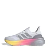 Championes Adidas Ultraboost Light para mujer, color blanco con detalles en gris y suela con degradé de amarillo a rosa.