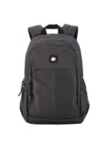 Mochila color gris oscuro con bolsillo oculto en la espalda, bolsillo delantero, impermeable, elástico al dorso para carry on, correas laterales de compresión, bolsillos laterales con red y bolsillo interior para notebook.