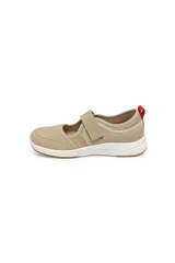 Zapatilla Kiki de mujer, color negro, con diseño tipo Mary Jane, cierre de tira con velcro en el empeine y suela blanca amortiguada.