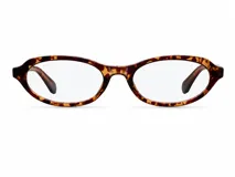 Lentes con protección de luz azul y UV400, con montura de forma ovalada en estampado carey y lentes transparentes.