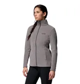 Polar Columbia Basin Trail III Full Zip para mujer, color gris, confeccionado en tejido de poliéster. Presenta cierre frontal completo, cuello alto y bolsillos laterales con cierre.