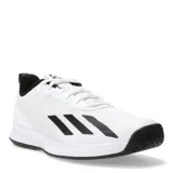 Championes deportivos Adidas modelo Courtflash Speed, color blanco con detalles en negro. Presentan un diseño de malla transpirable con las icónicas tres tiras laterales en contraste, cierre de cordones y suela de goma resistente para mayor tracción.