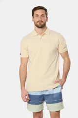 Short de baño de microfibra con rayas horizontales en tonos azul y celeste.