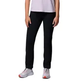 Pantalon de senderismo Columbia de corte recto y talle alto, color negro, con cintura parcialmente elástica, bolsillos funcionales y refuerzo en la entrepierna.