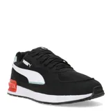 Championes Puma Graviton negros con detalles en blanco, azul y naranja.