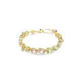 Pulsera dorada con cristales de colores en talla mixta.