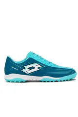 Zapatillas de fútbol 5 Lotto Solista TF, color negro con detalles en blanco, diseñadas para césped sintético.
